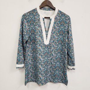 Peter Millar Womens Paisley Tunic Top Size M UPF 50+ V-Neck 3/4 Sleeve Stretch